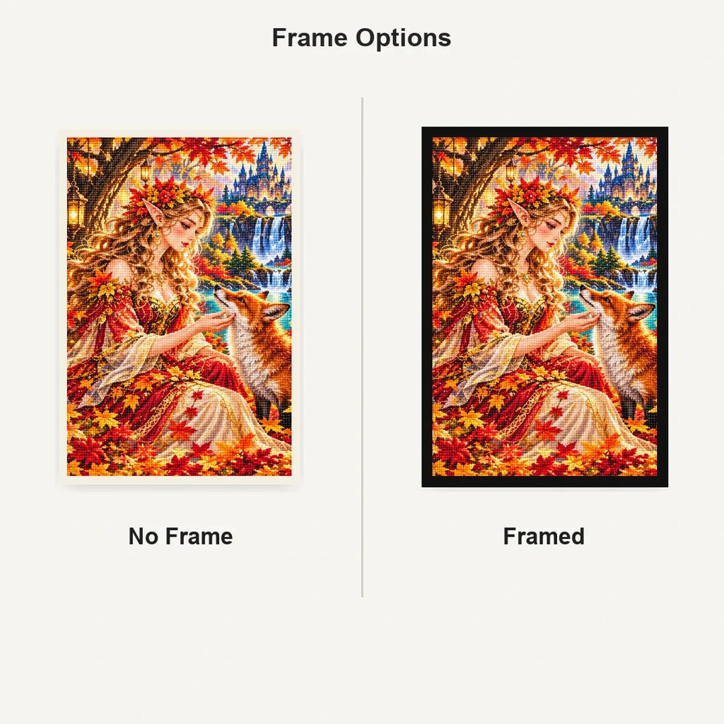 Autumn Dryad Red Fox No Frame and Framed comparison