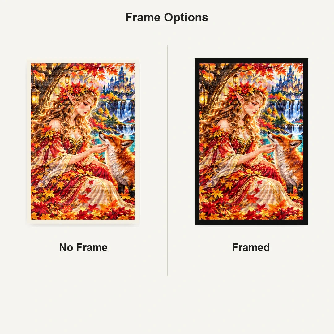 Autumn Dryad Red Fox No Frame and Framed comparison