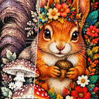 Autumn Floral Squirrel Diamond Painting Kit — Diamond and canvas detail