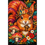 Autumn Floral Squirrel Diamond Painting Kit — Finished white-background diamond painting