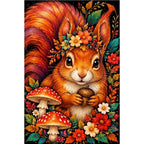 Autumn Floral Squirrel Diamond Painting Kit — original white-background artwork