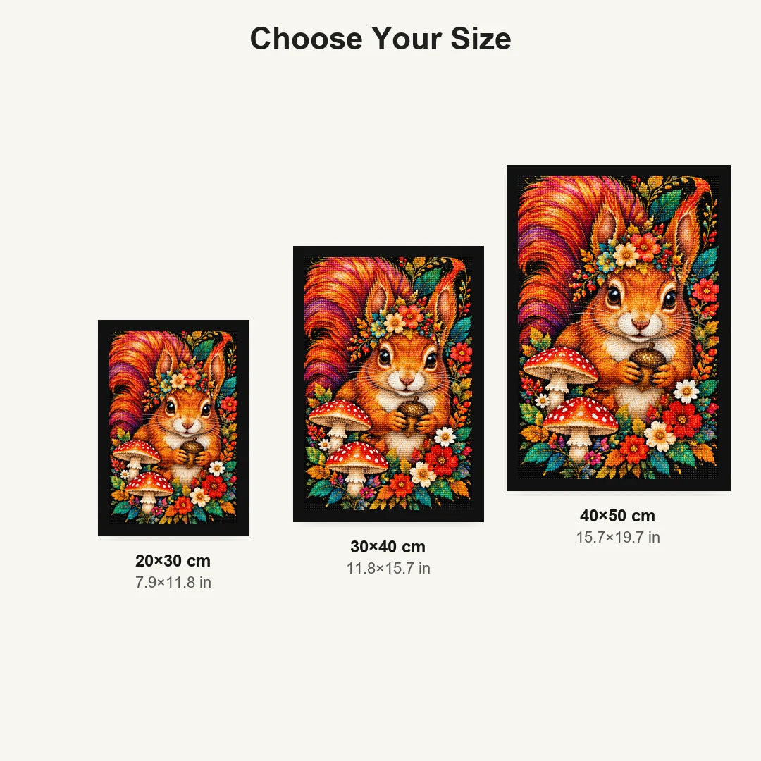 Autumn Floral Squirrel Diamond Painting Kit — Size guide