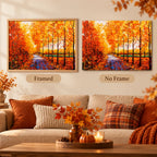 Framed and no-frame comparison for Autumn Forest Path Diamond Painting Kit