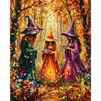 Autumn Forest Witch Trio Diamond Painting Kit finished diamond artwork on white background