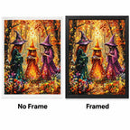 Autumn Forest Witch Trio Diamond Painting Kit No Frame and Framed comparison