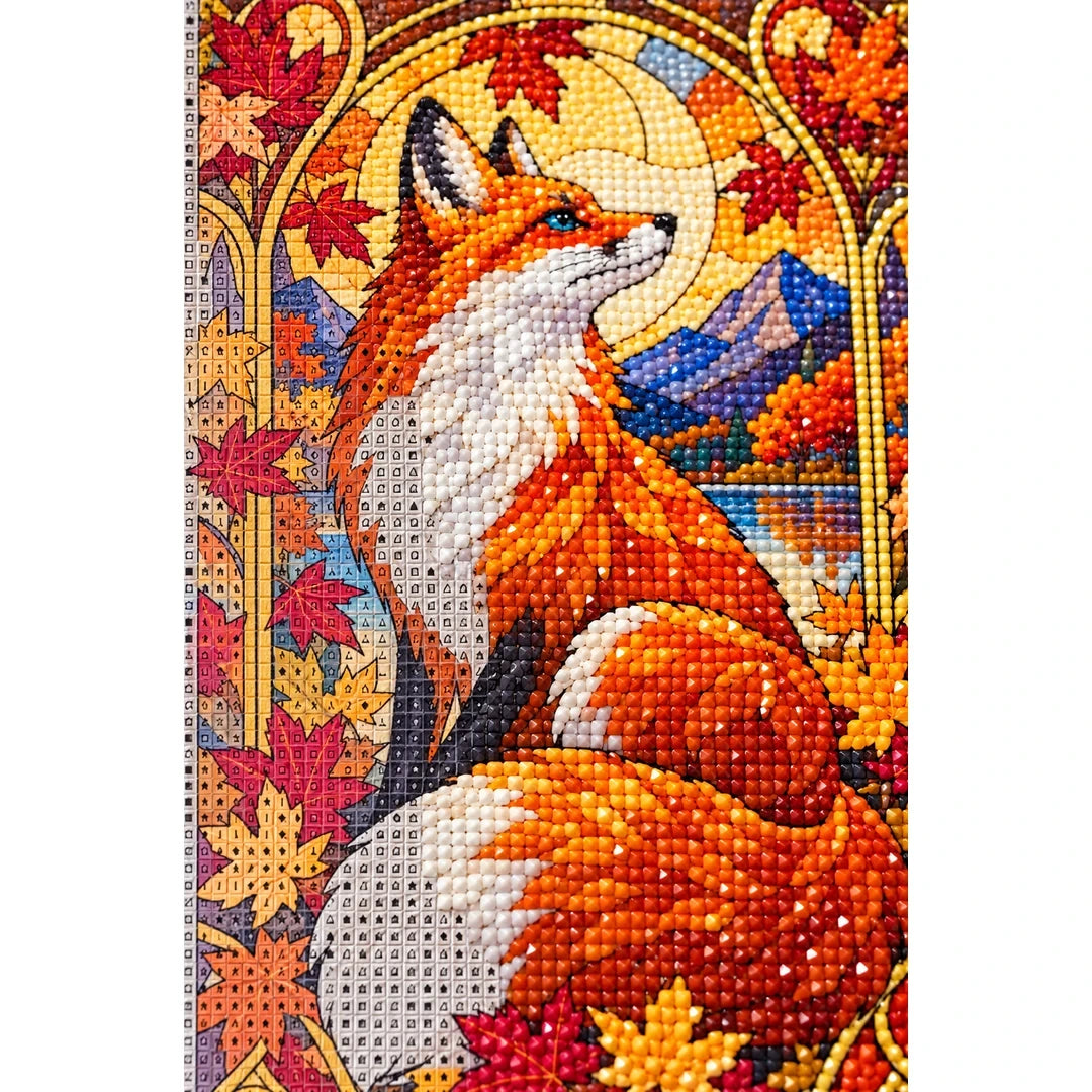 Autumn Fox Maple Leaves Diamond Painting Kit — canvas and drill material detail