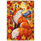 Autumn Fox Maple Leaves Diamond Painting Kit — finished diamond painting on white background
