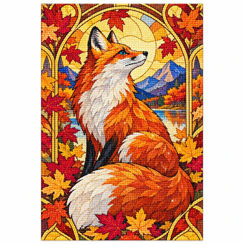 Autumn Fox Maple Leaves Diamond Painting Kit — finished diamond painting on white background