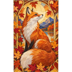 Autumn Fox Maple Leaves Diamond Painting Kit — original white-background artwork
