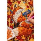 Autumn Fox Maple Leaves Diamond Painting Kit — diamond painting application process