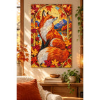 Autumn Fox Maple Leaves Diamond Painting Kit — finished diamond painting in a home setting