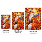 Autumn Fox Maple Leaves Diamond Painting Kit — 20 by 30, 30 by 40, and 40 by 50 centimeter size guide