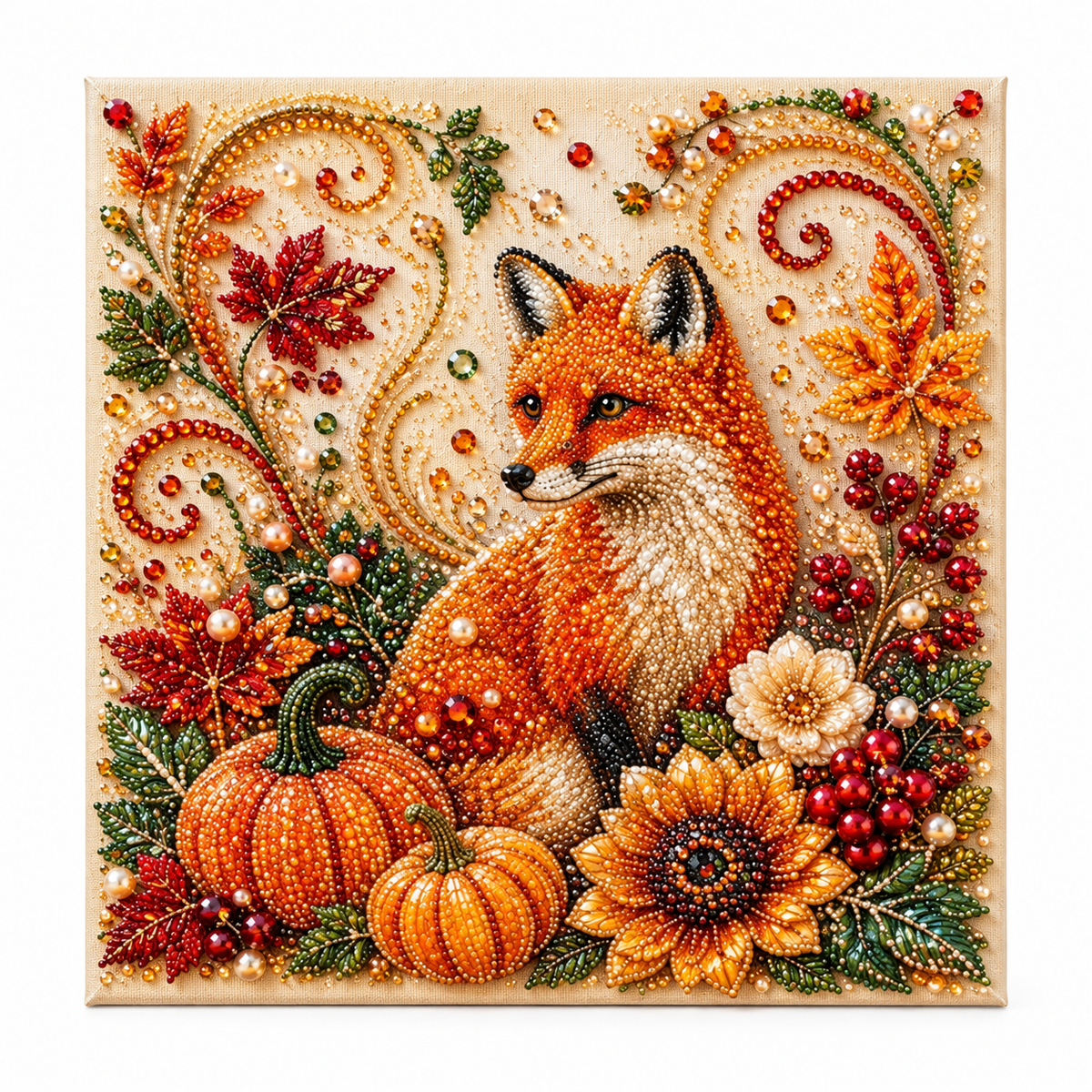 Autumn fox and pumpkins pearl painting kit full design