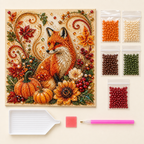 Autumn fox pearl painting canvas, beads, tray, wax and applicator pen