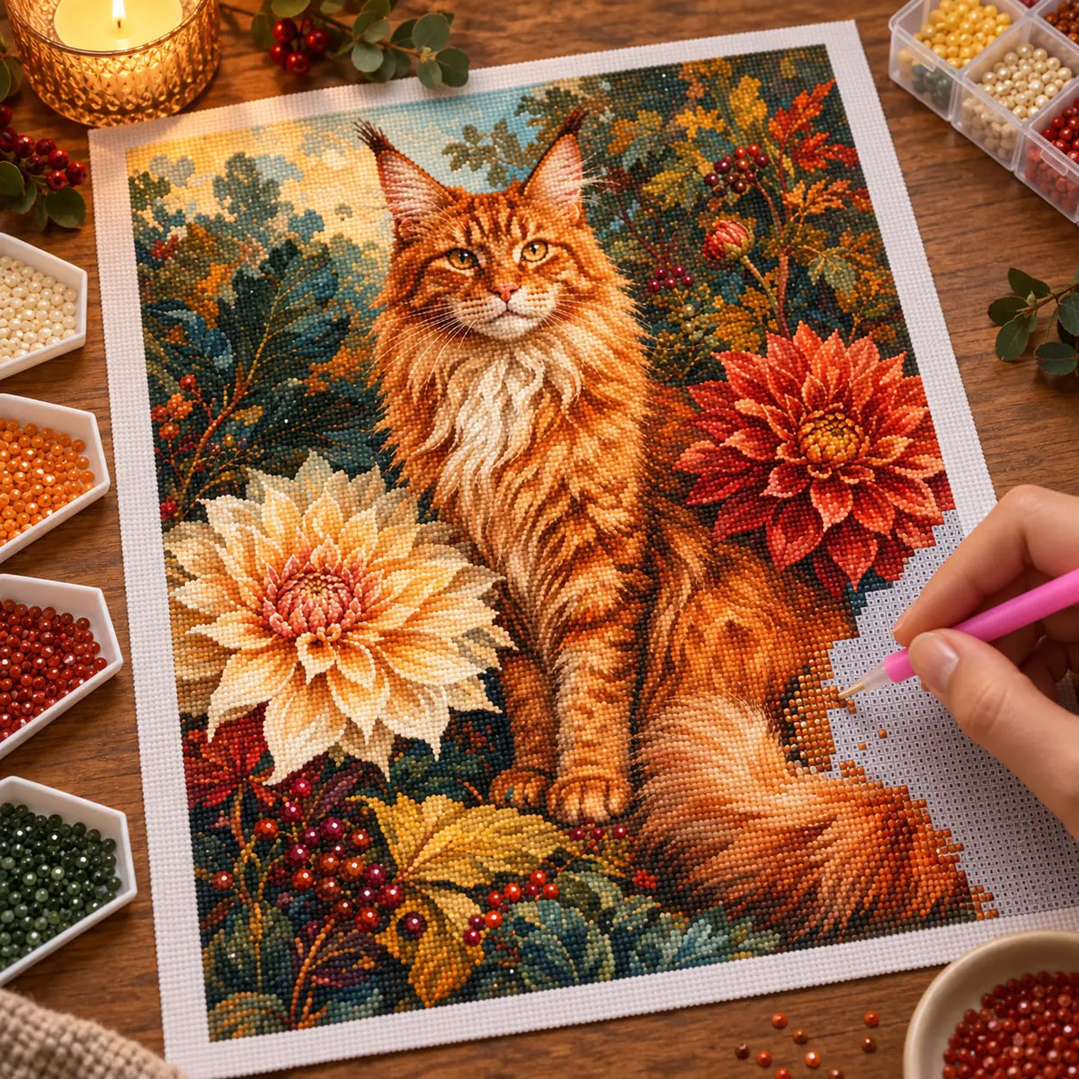 Diamond painting process for Autumn Majesty Diamond Painting Kit