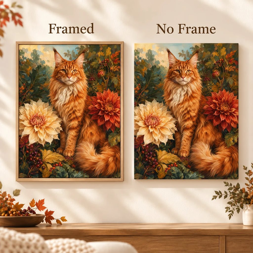 Framed and no-frame comparison for Autumn Majesty Diamond Painting Kit