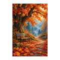 White-background original artwork of autumn maple bench path