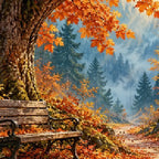Close-up diamond detail of the autumn maple bench path diamond painting