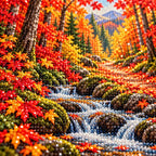 Close-up of drill details in the Autumn Maple Forest diamond painting.