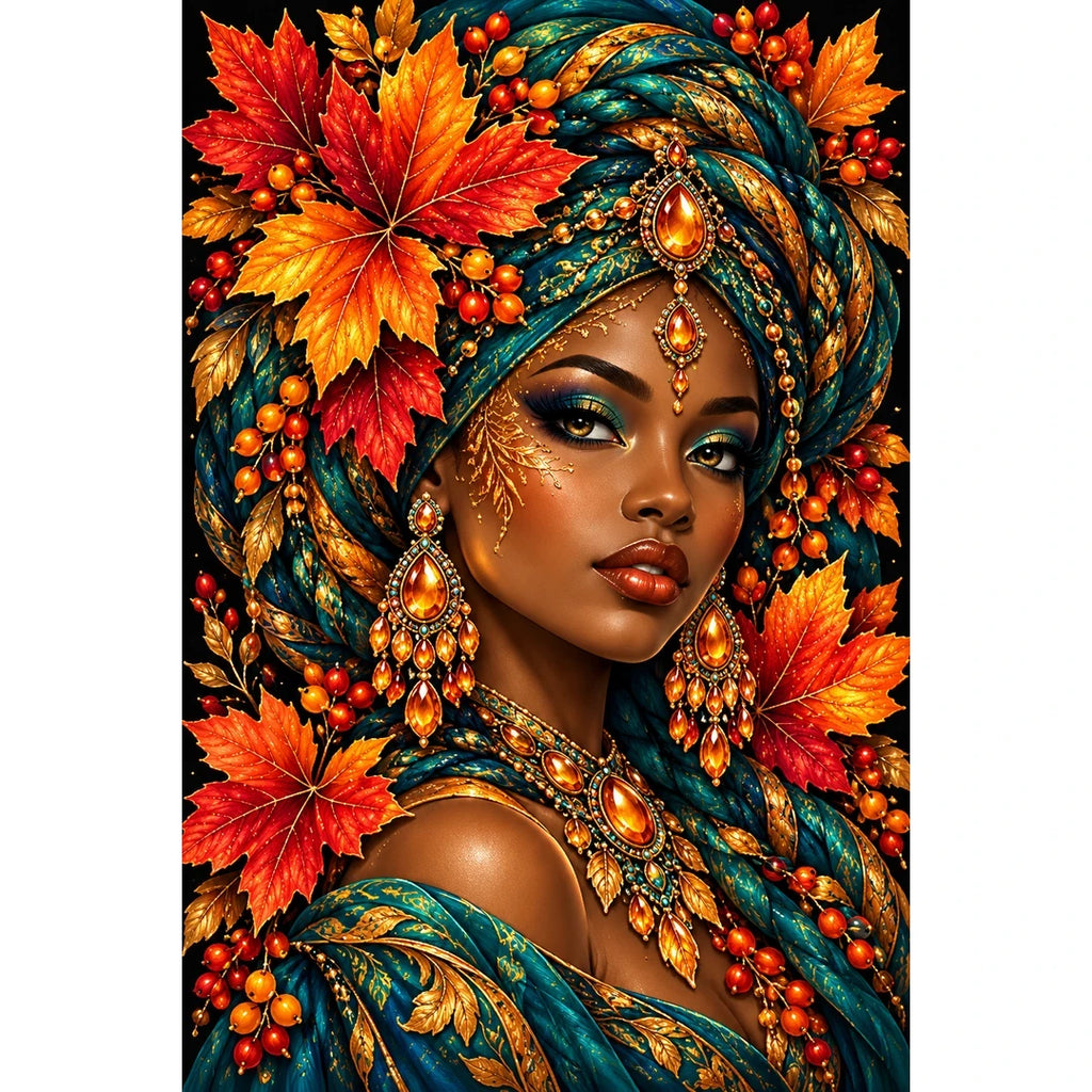 Autumn Maple Queen finished diamond painting on white background