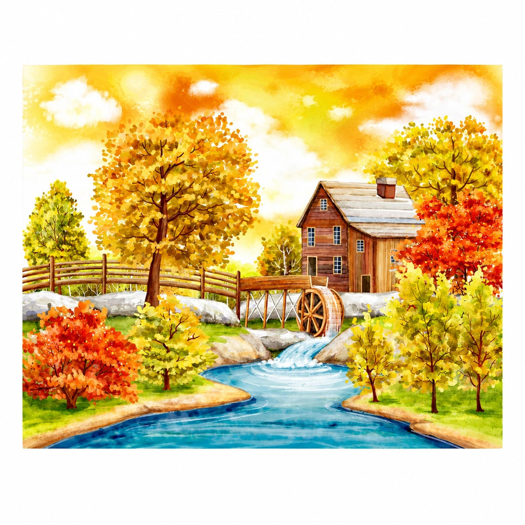 Autumn Mill Creek Diamond Painting Kit finished landscape diamond painting product