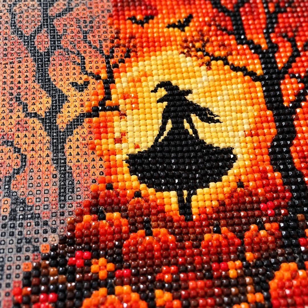 Autumn Moon Witch Diamond Painting Kit diamond and canvas detail
