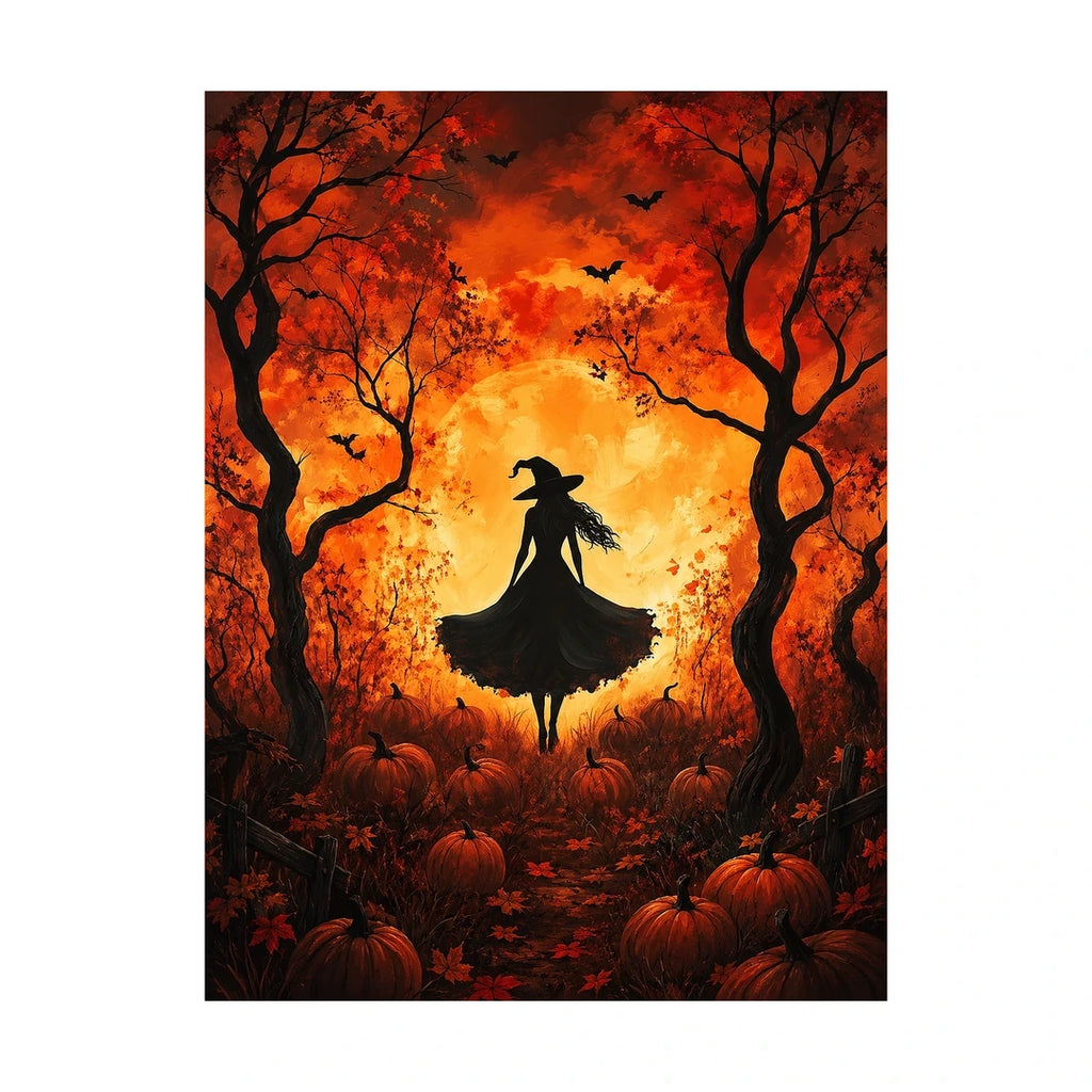 Autumn Moon Witch Diamond Painting Kit original artwork on white background