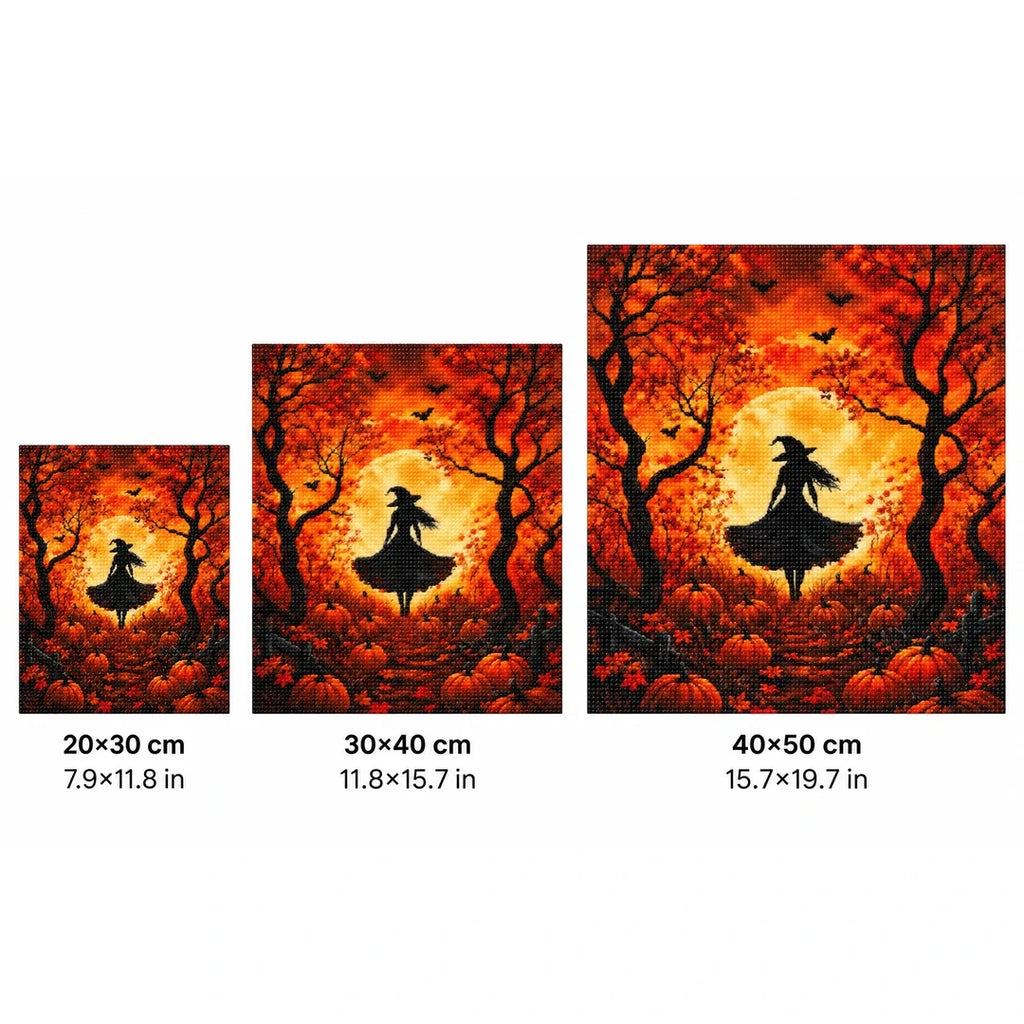 Autumn Moon Witch Diamond Painting Kit size guide