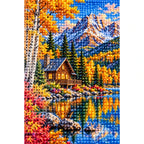 Autumn Mountain Cabin Lake diamond and canvas detail