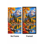 Autumn Mountain Cabin Lake No Frame and Framed comparison