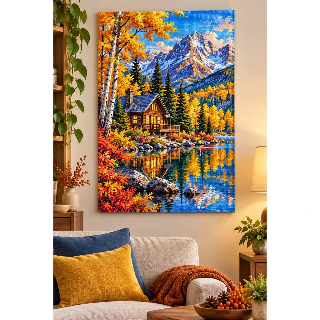Autumn Mountain Cabin Lake home decor scene
