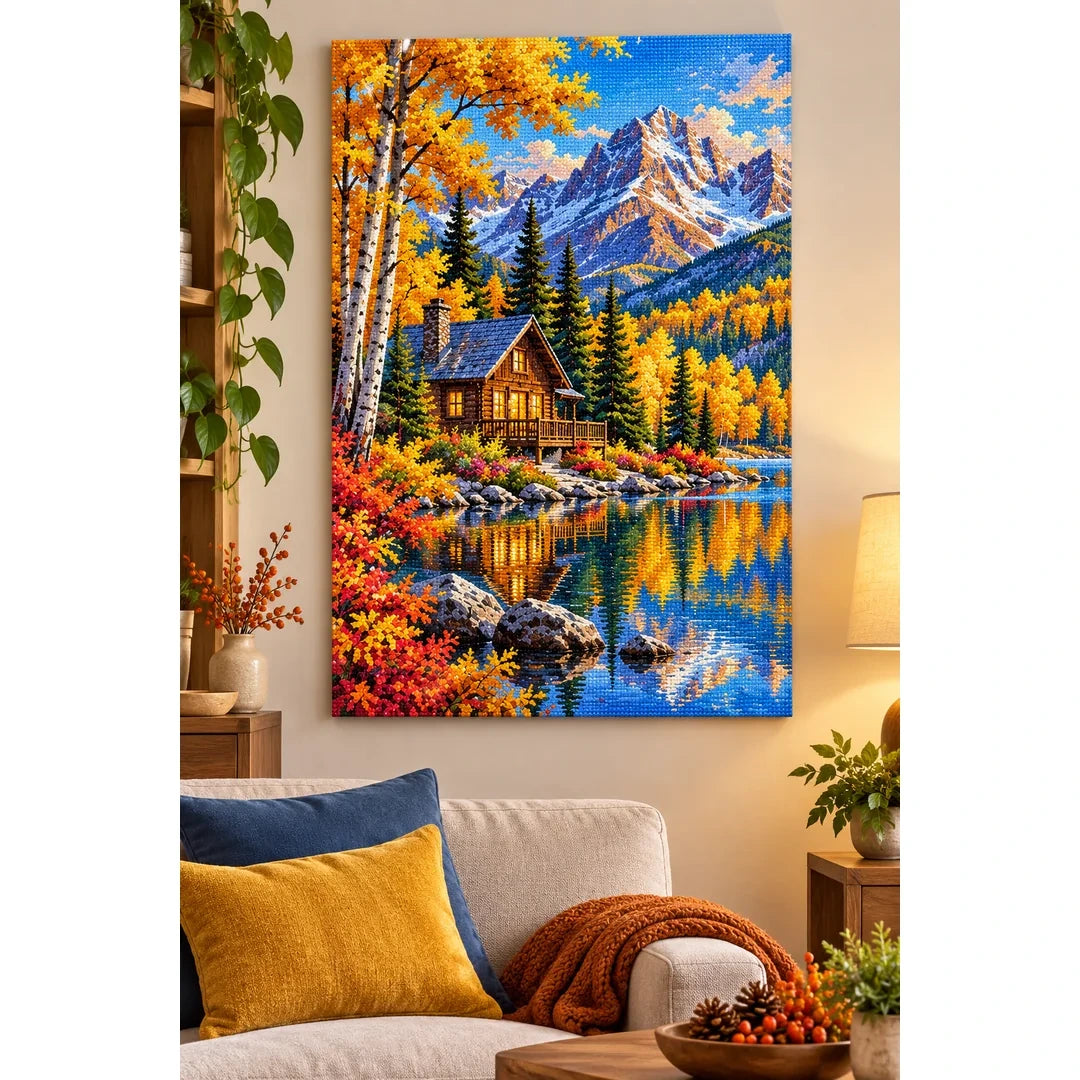 Autumn Mountain Cabin Lake home decor scene