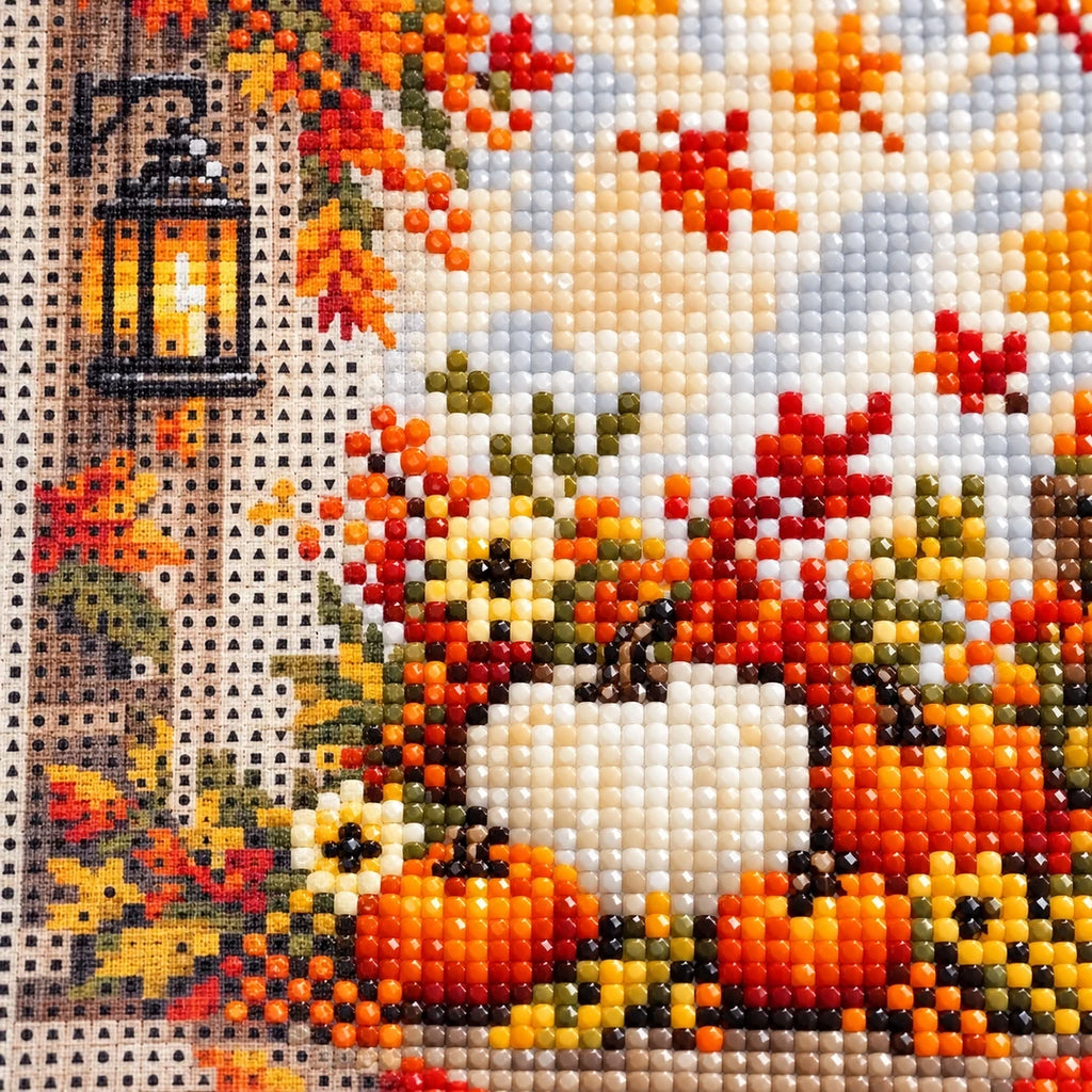 Autumn Pumpkin Lantern Diamond Painting Kit diamond and canvas detail