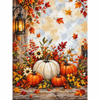 Autumn Pumpkin Lantern Diamond Painting Kit finished diamond artwork on white background