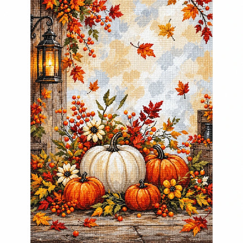 Autumn Pumpkin Lantern Diamond Painting Kit finished diamond artwork on white background