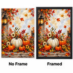 Autumn Pumpkin Lantern Diamond Painting Kit No Frame and Framed comparison