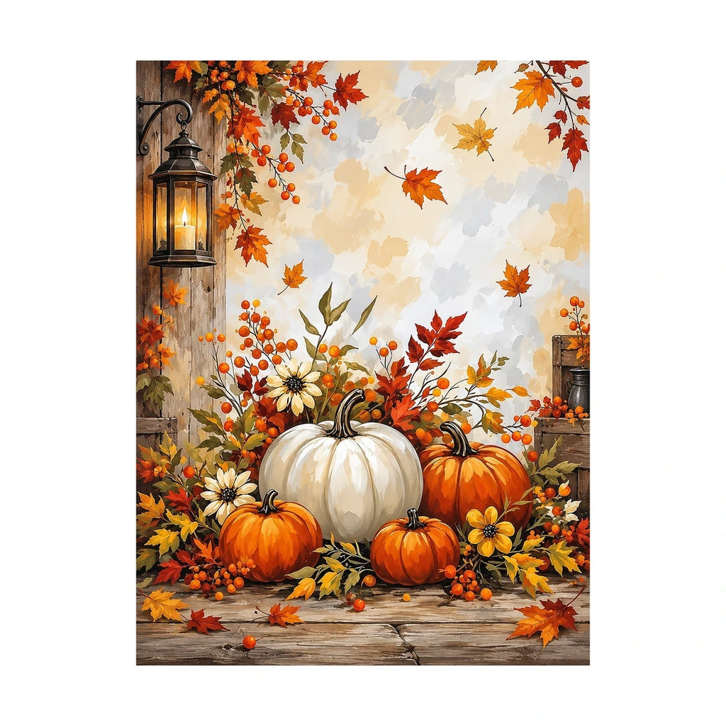 Autumn Pumpkin Lantern Diamond Painting Kit original artwork on white background