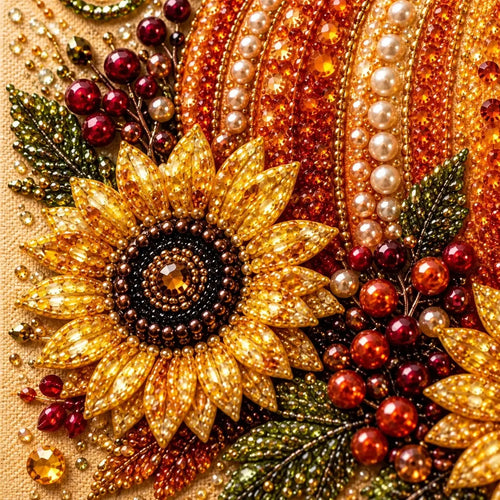 Autumn Pumpkin and Sunflowers Pearl Diamond Painting Kit detail image