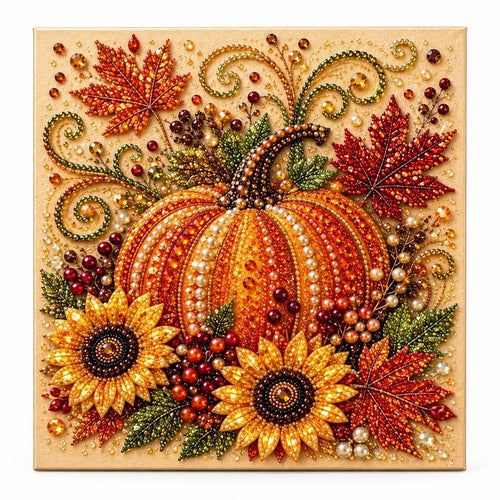 Autumn Pumpkin and Sunflowers Pearl Diamond Painting Kit hero image