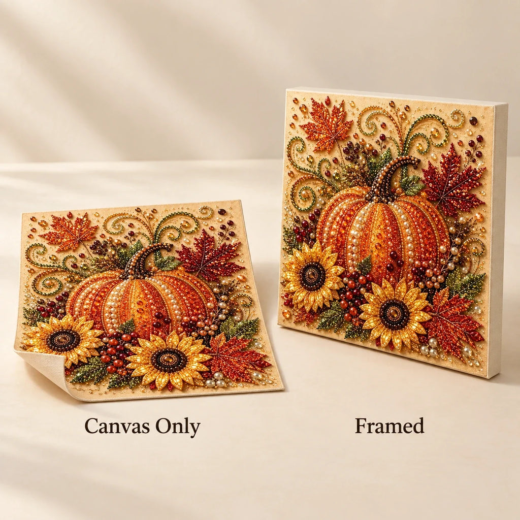 Autumn Pumpkin and Sunflowers Pearl Diamond Painting Kit style image