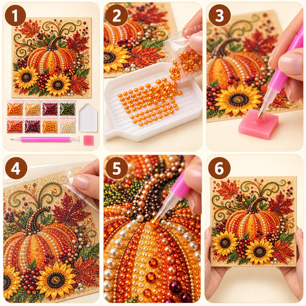 Autumn Pumpkin and Sunflowers Pearl Diamond Painting Kit tutorial image