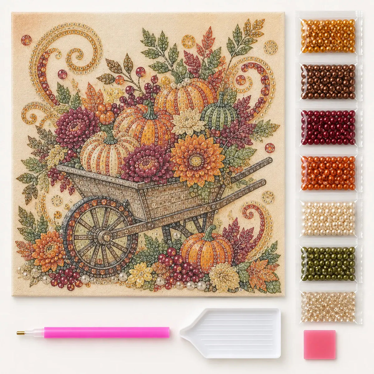 Autumn Pumpkin Wheelbarrow Pearl Diamond Painting Kit kit image