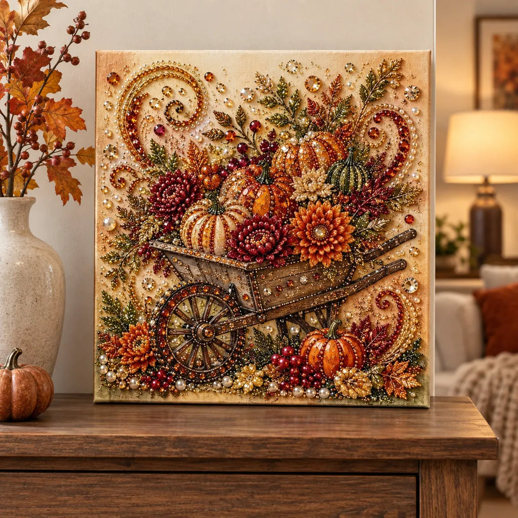 Autumn Pumpkin Wheelbarrow Pearl Diamond Painting Kit room image