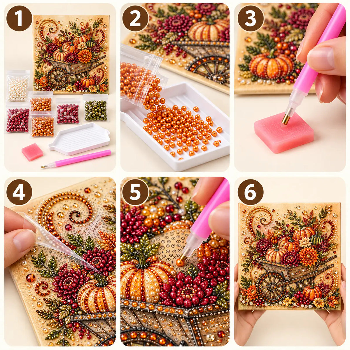 Autumn Pumpkin Wheelbarrow Pearl Diamond Painting Kit tutorial image