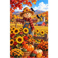 Autumn Scarecrow Sunflower Field — original artwork on a clean white background