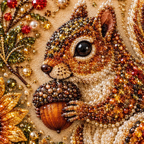 Autumn Squirrel and Pumpkins Pearl Diamond Painting Kit detail image