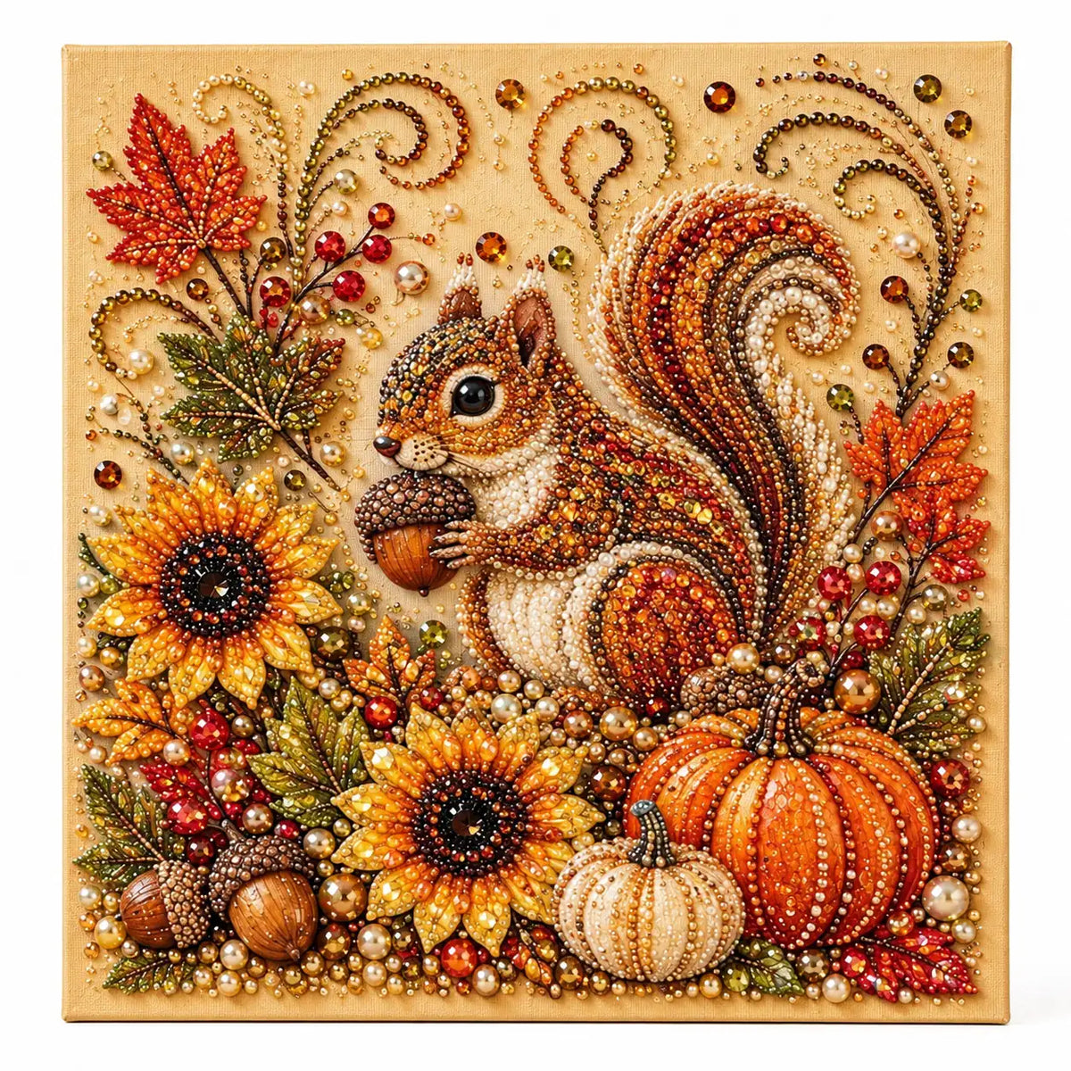 Autumn Squirrel and Pumpkins Pearl Diamond Painting Kit hero image