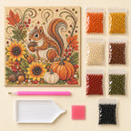 Autumn Squirrel and Pumpkins Pearl Diamond Painting Kit kit image