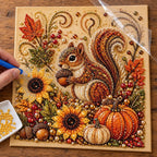 Autumn Squirrel and Pumpkins Pearl Diamond Painting Kit process image