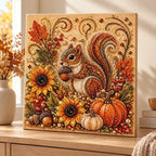 Autumn Squirrel and Pumpkins Pearl Diamond Painting Kit room image